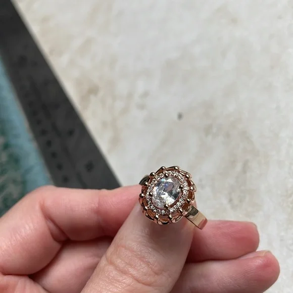 🖤5/$25 Rose Gold large zirconia diamond Ring 9 - 10 mm stone halo setting - Picture 13 of 13